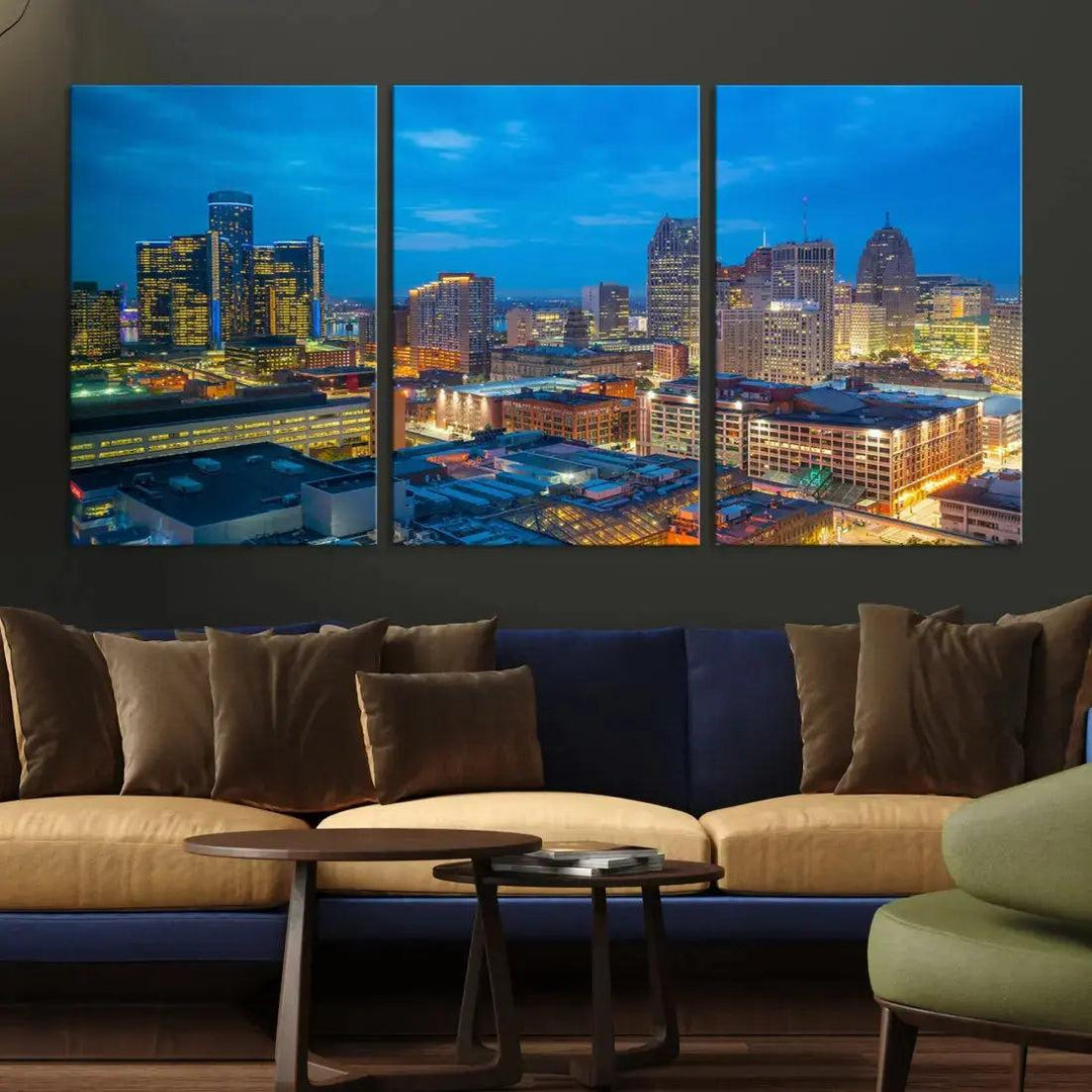 Detroit Aerial View Cityscape Wall Art Skyline Canvas Print