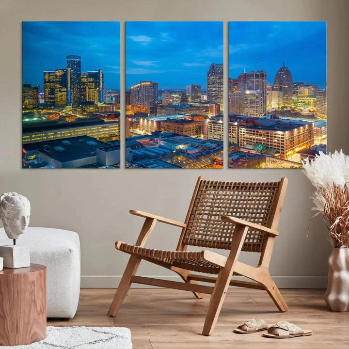 Detroit Aerial View Cityscape Wall Art Skyline Canvas Print