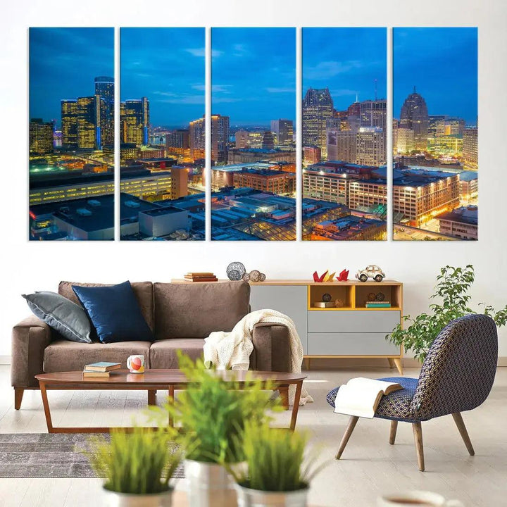 Detroit Aerial View Cityscape Wall Art Skyline Canvas Print