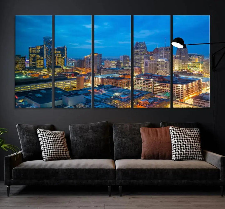 Detroit Aerial View Cityscape Wall Art Skyline Canvas Print