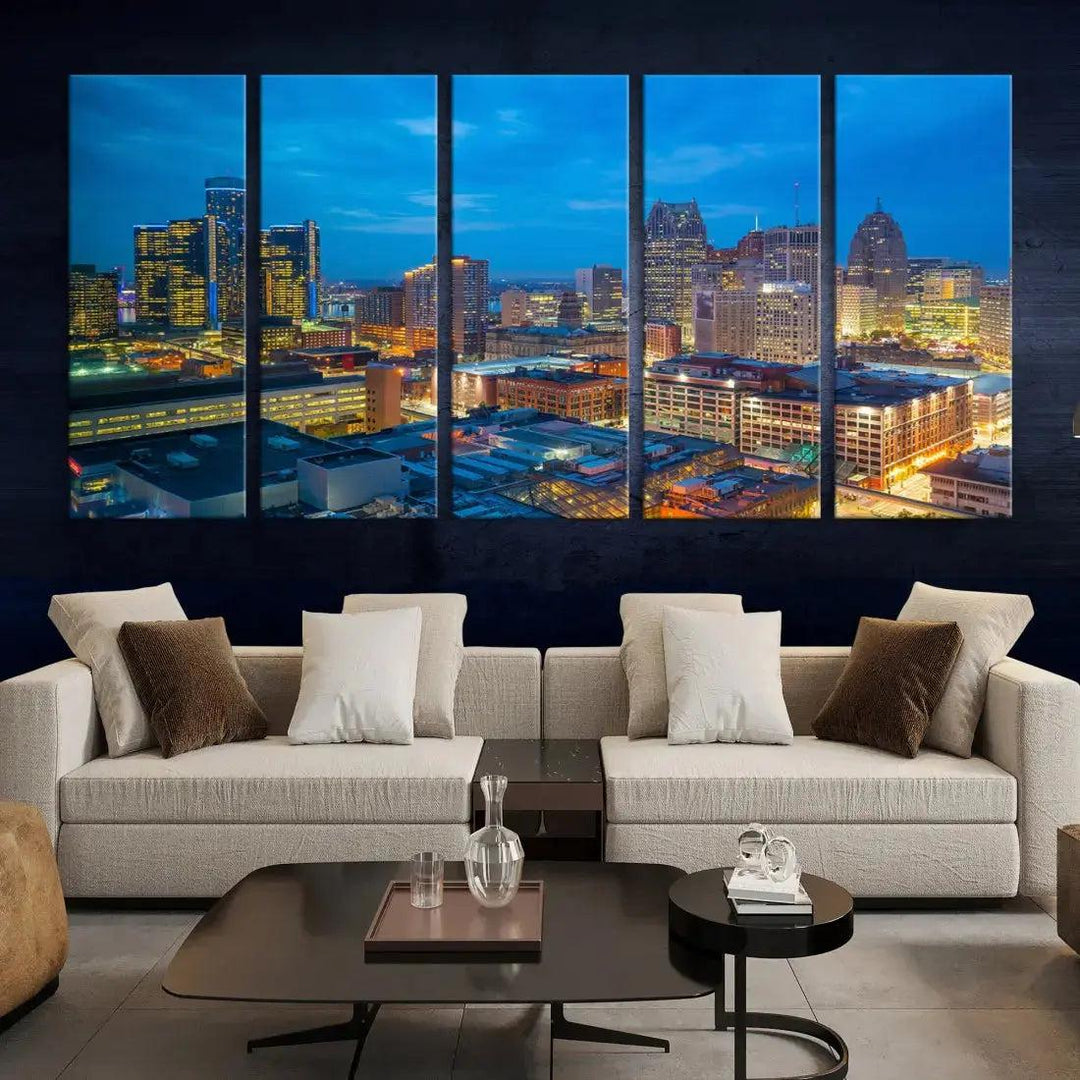 Detroit Aerial View Cityscape Wall Art Skyline Canvas Print