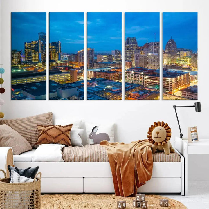 Detroit Aerial View Cityscape Wall Art Skyline Canvas Print