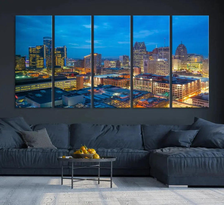 Detroit Aerial View Cityscape Wall Art Skyline Canvas Print