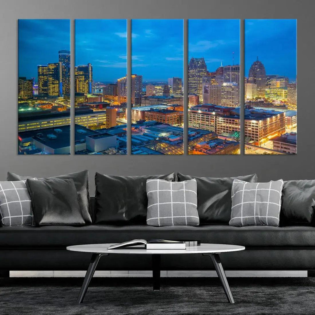 Detroit Aerial View Cityscape Wall Art Skyline Canvas Print