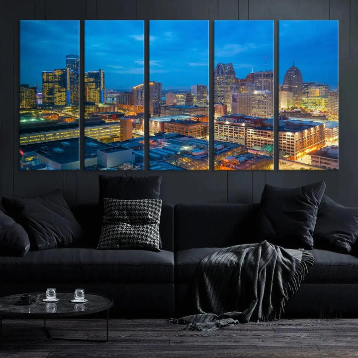 Detroit Aerial View Cityscape Wall Art Skyline Canvas Print