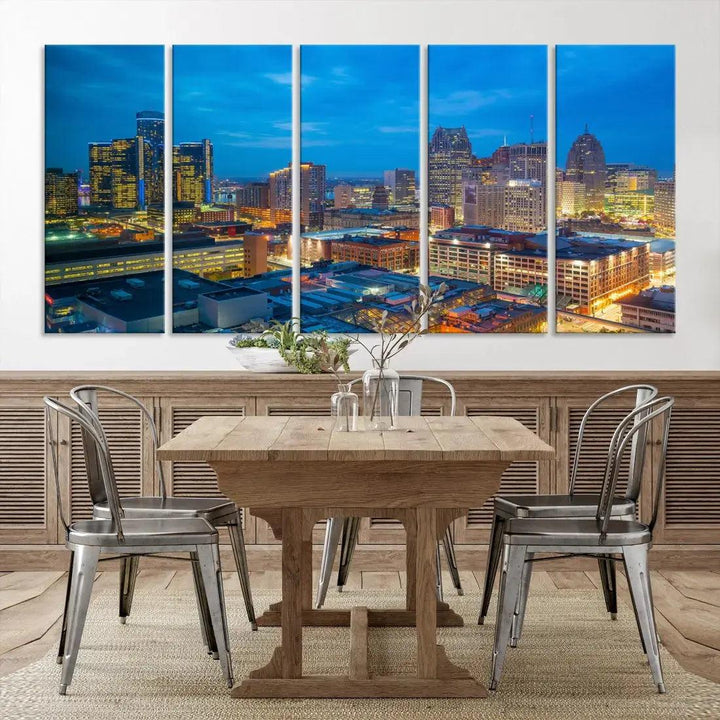 Detroit Aerial View Cityscape Wall Art Skyline Canvas Print