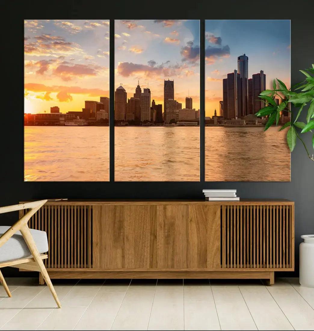 Detroit City Picture Print Large Framed Wall Art Skyline Canvas Print