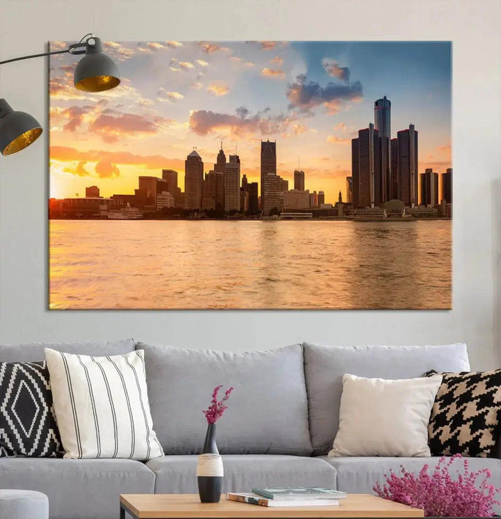 Detroit City Picture Print Large Framed Wall Art Skyline Canvas Print