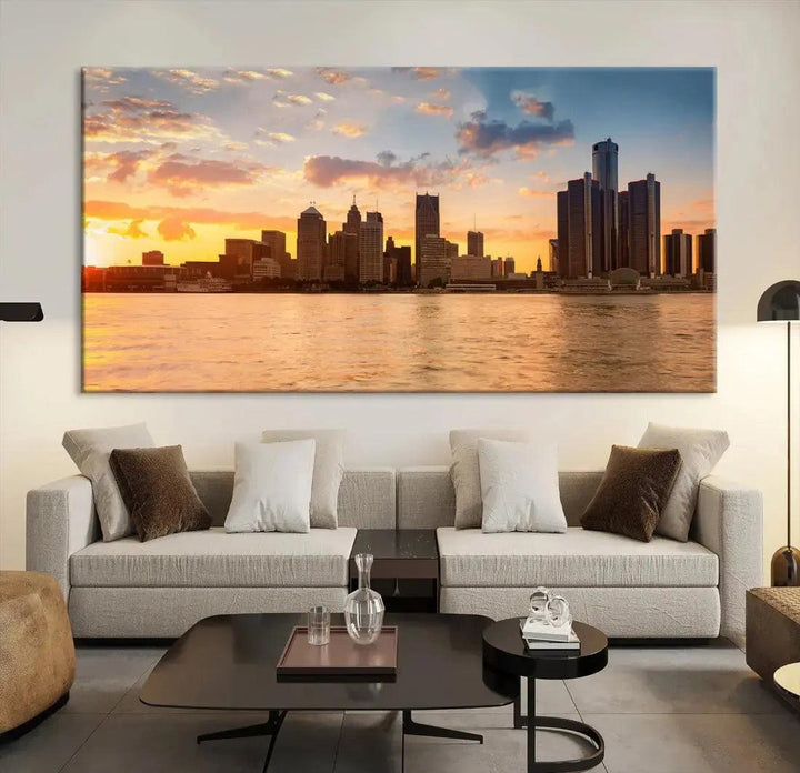 Detroit City Picture Print Large Framed Wall Art Skyline Canvas Print