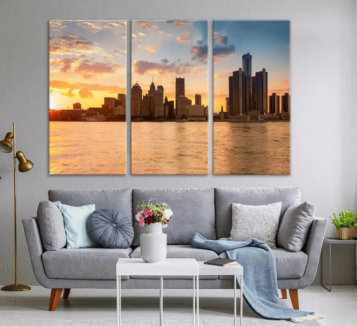 Detroit City Picture Print Large Framed Wall Art Skyline Canvas Print