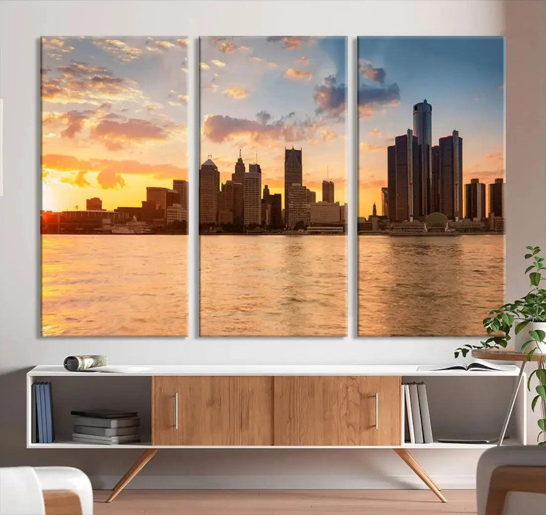 Detroit City Picture Print Large Framed Wall Art Skyline Canvas Print