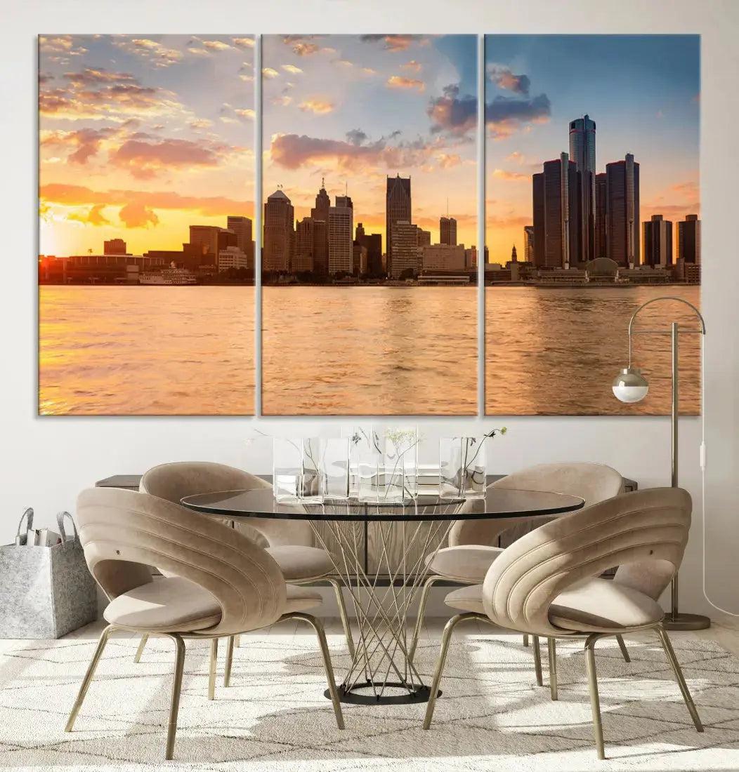 Detroit City Picture Print Large Framed Wall Art Skyline Canvas Print