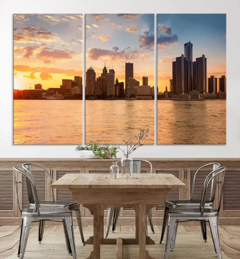 Detroit City Picture Print Large Framed Wall Art Skyline Canvas Print