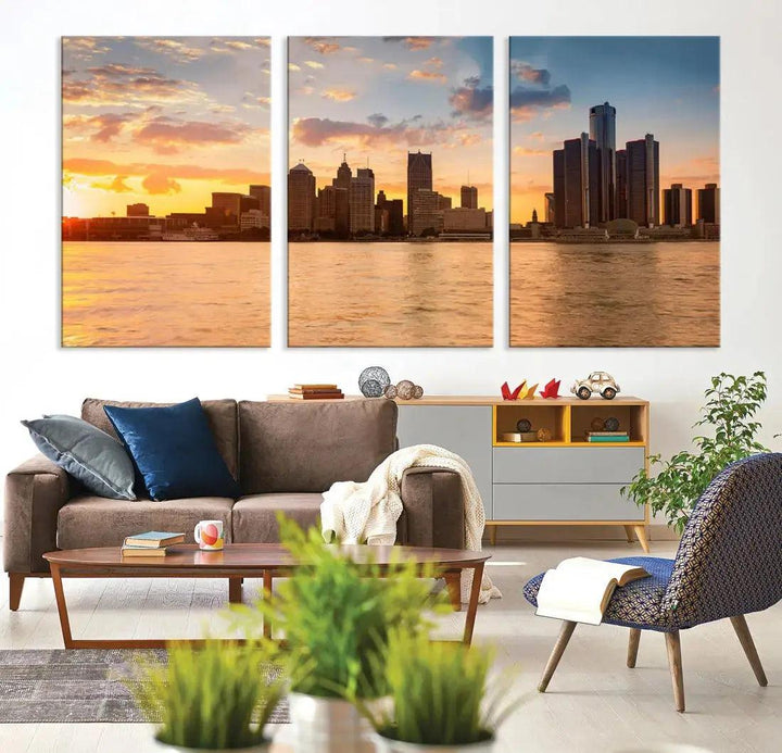 Detroit City Picture Print Large Framed Wall Art Skyline Canvas Print