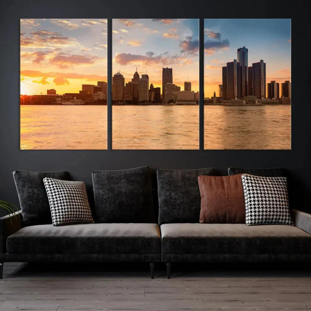 Detroit City Picture Print Large Framed Wall Art Skyline Canvas Print