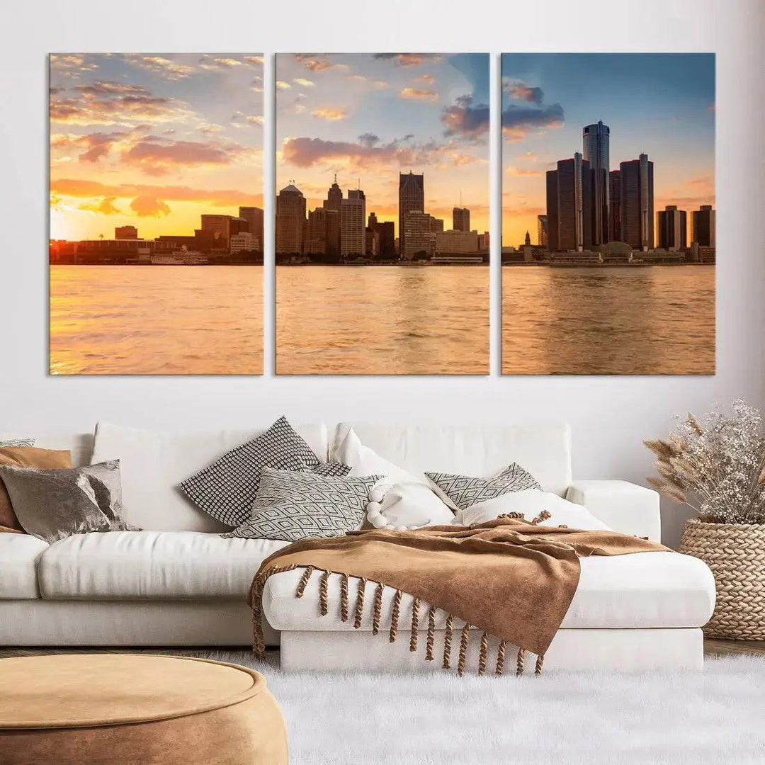 Detroit City Picture Print Large Framed Wall Art Skyline Canvas Print