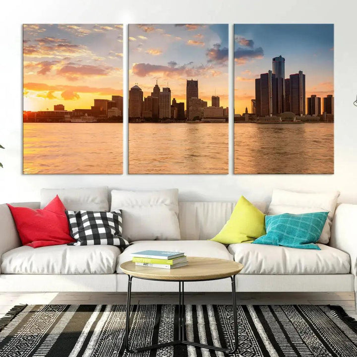 Detroit City Picture Print Large Framed Wall Art Skyline Canvas Print