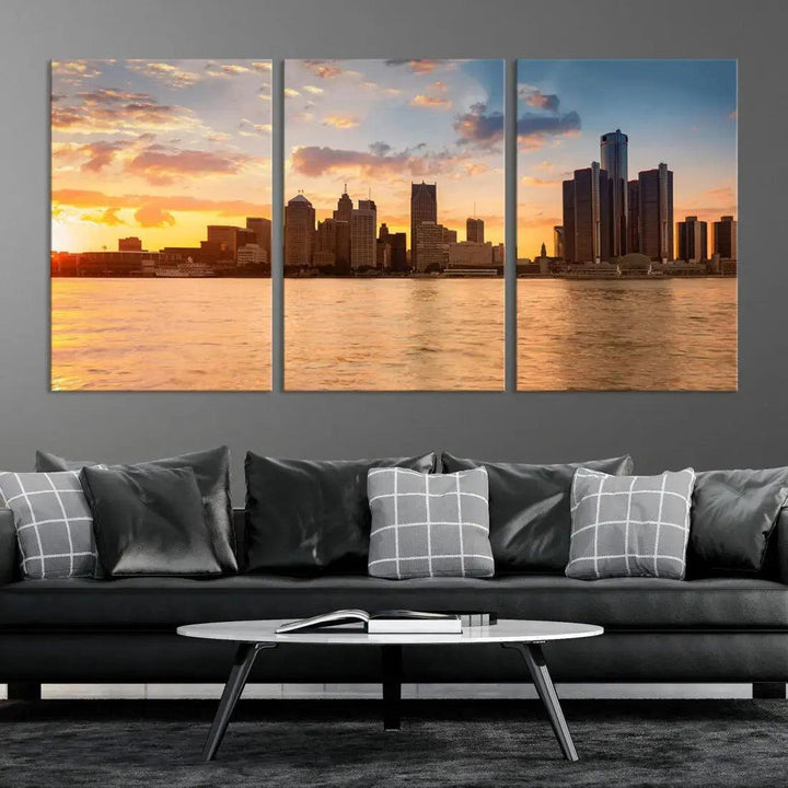 Detroit City Picture Print Large Framed Wall Art Skyline Canvas Print