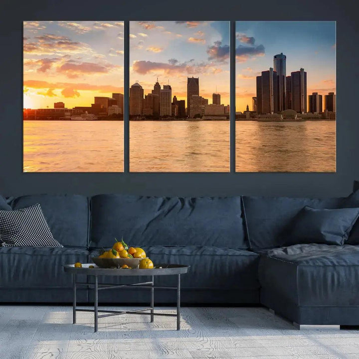 Detroit City Picture Print Large Framed Wall Art Skyline Canvas Print