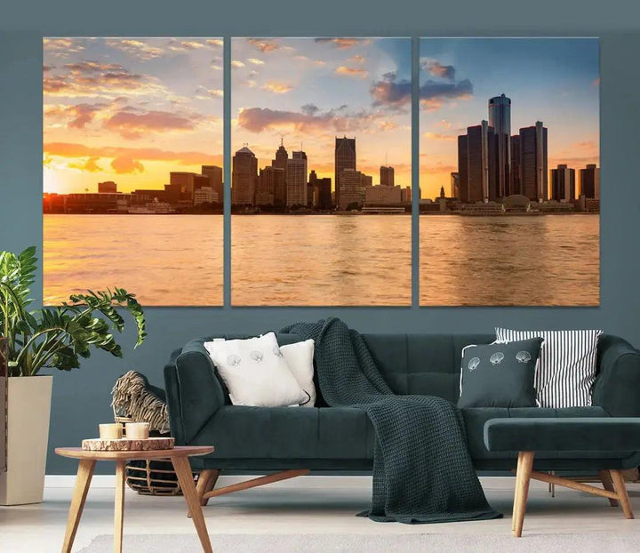 Detroit City Picture Print Large Framed Wall Art Skyline Canvas Print