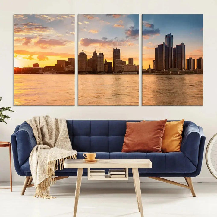 Detroit City Picture Print Large Framed Wall Art Skyline Canvas Print