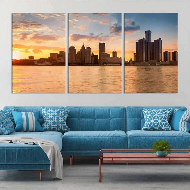 Detroit City Picture Print Large Framed Wall Art Skyline Canvas Print