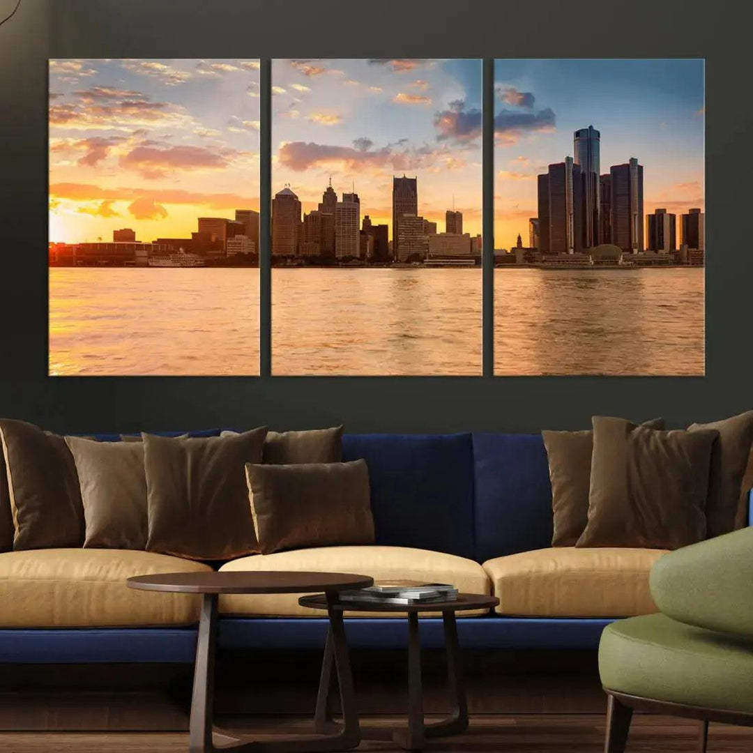 Detroit City Picture Print Large Framed Wall Art Skyline Canvas Print