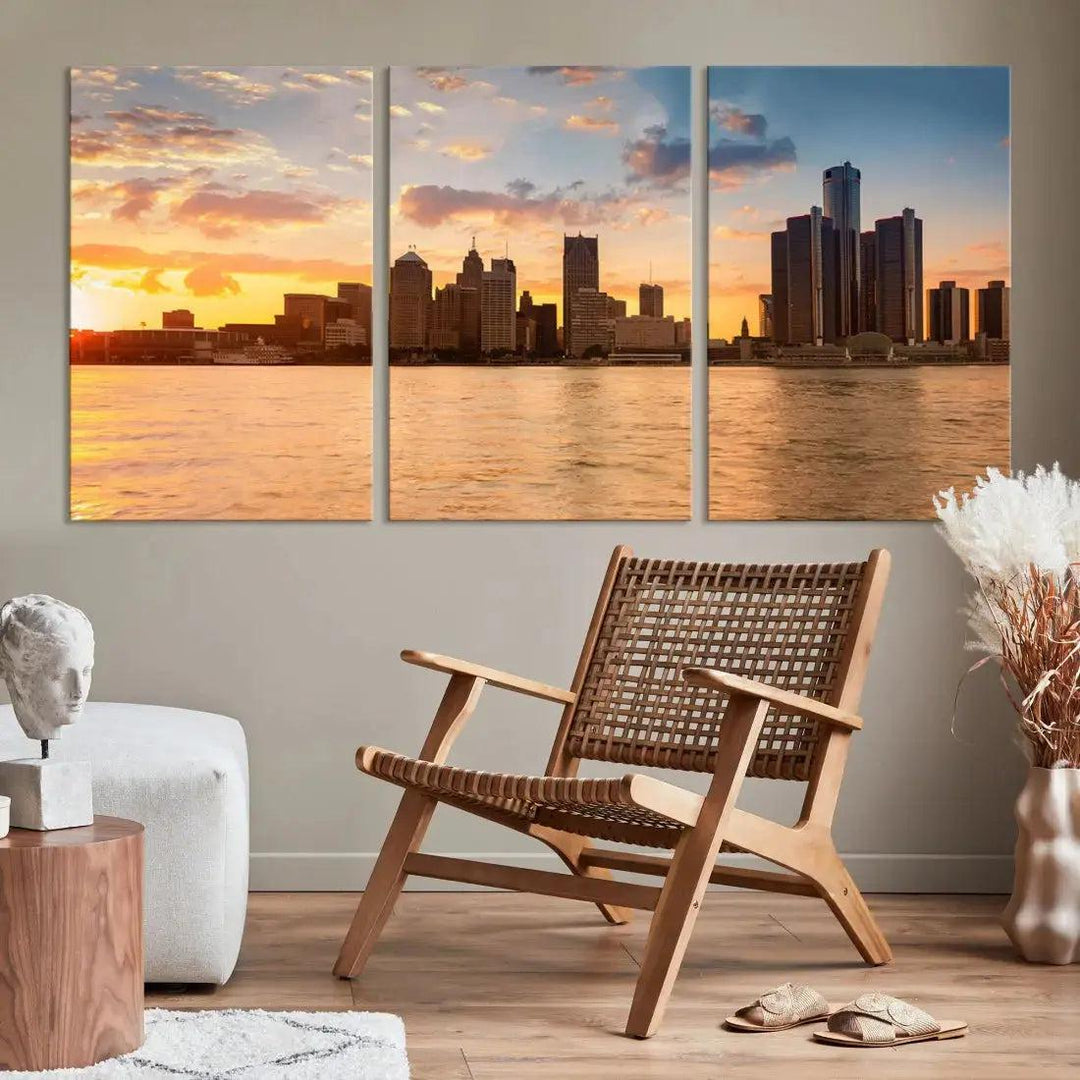 Detroit City Picture Print Large Framed Wall Art Skyline Canvas Print