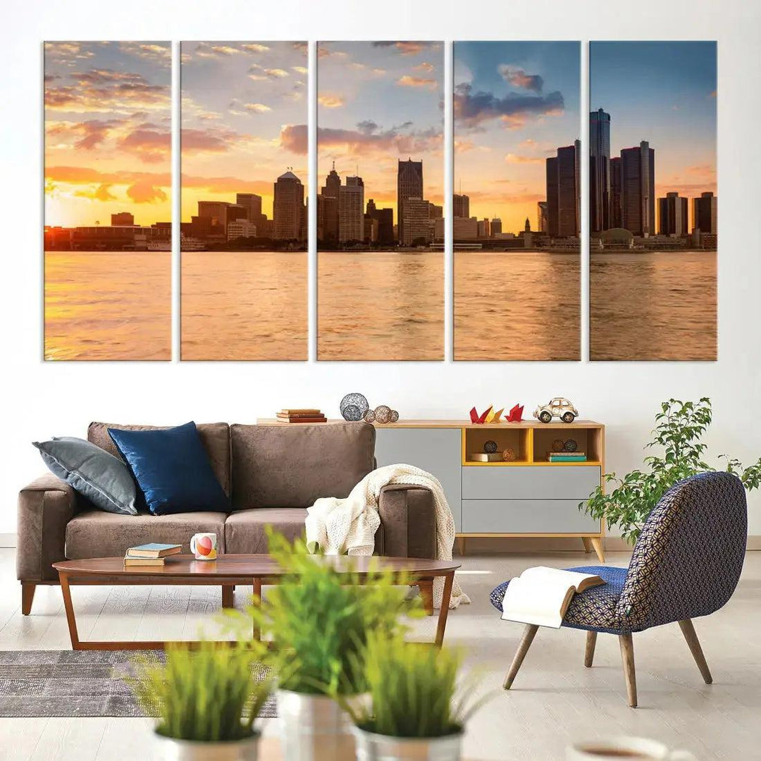 Detroit City Picture Print Large Framed Wall Art Skyline Canvas Print