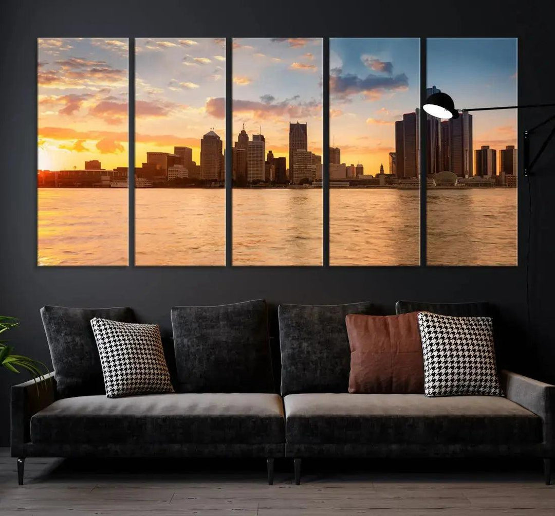 Detroit City Picture Print Large Framed Wall Art Skyline Canvas Print