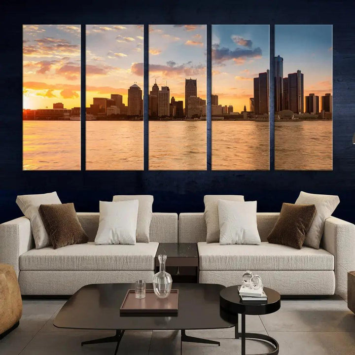 Detroit City Picture Print Large Framed Wall Art Skyline Canvas Print