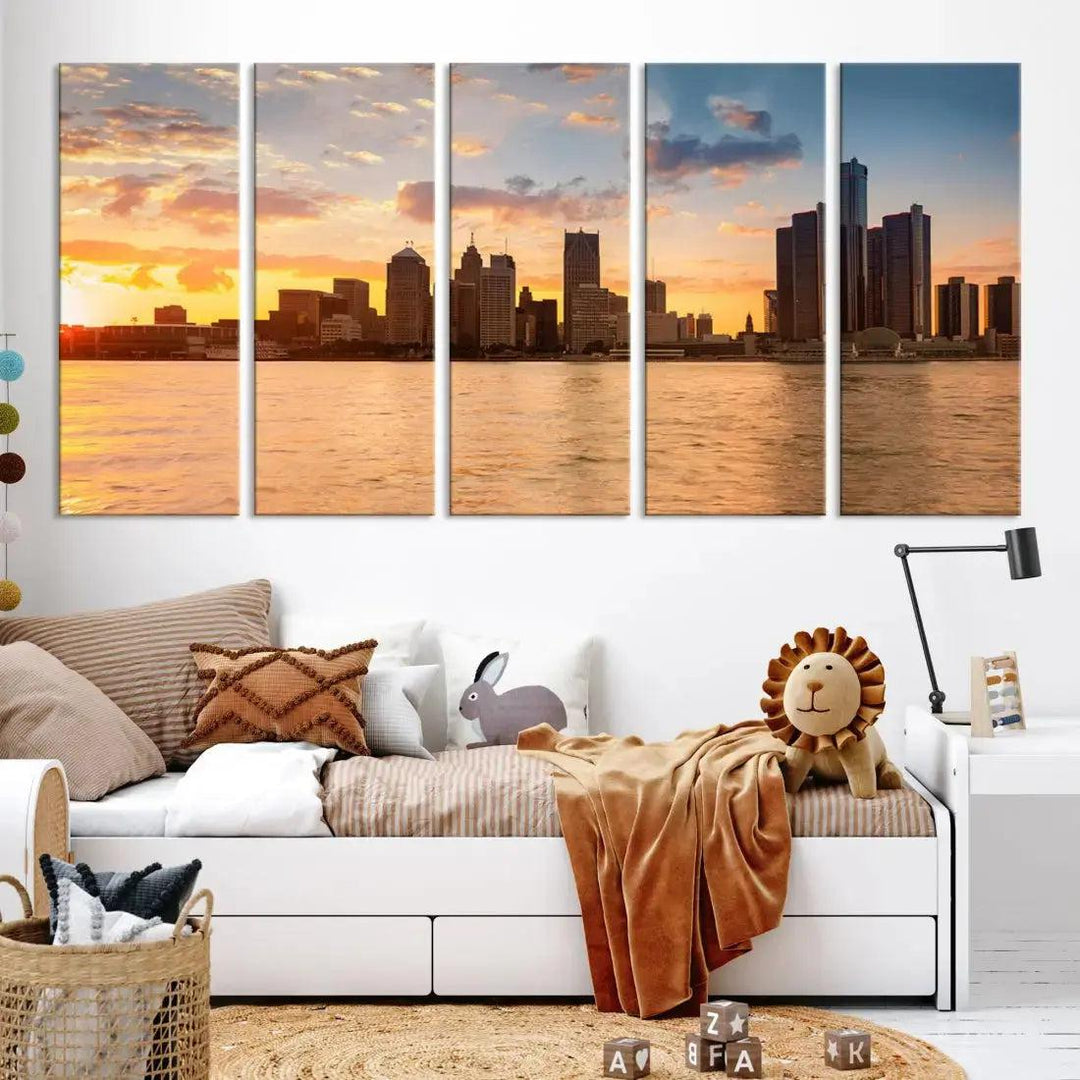 Detroit City Picture Print Large Framed Wall Art Skyline Canvas Print