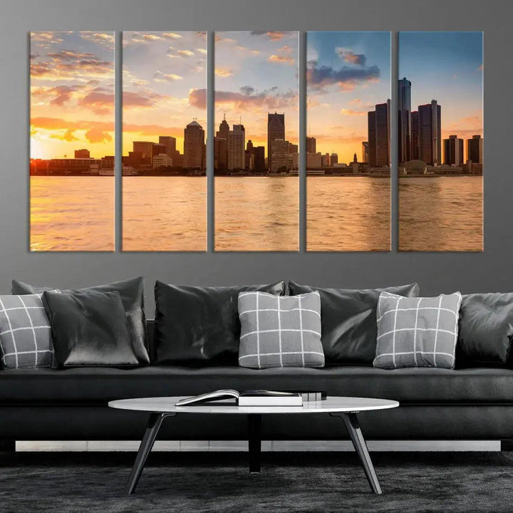 Detroit City Picture Print Large Framed Wall Art Skyline Canvas Print