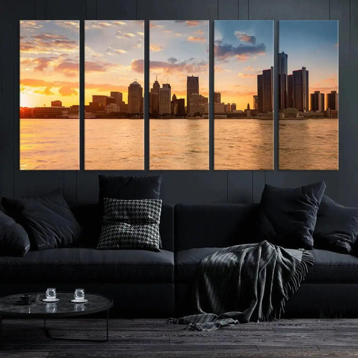 Detroit City Picture Print Large Framed Wall Art Skyline Canvas Print