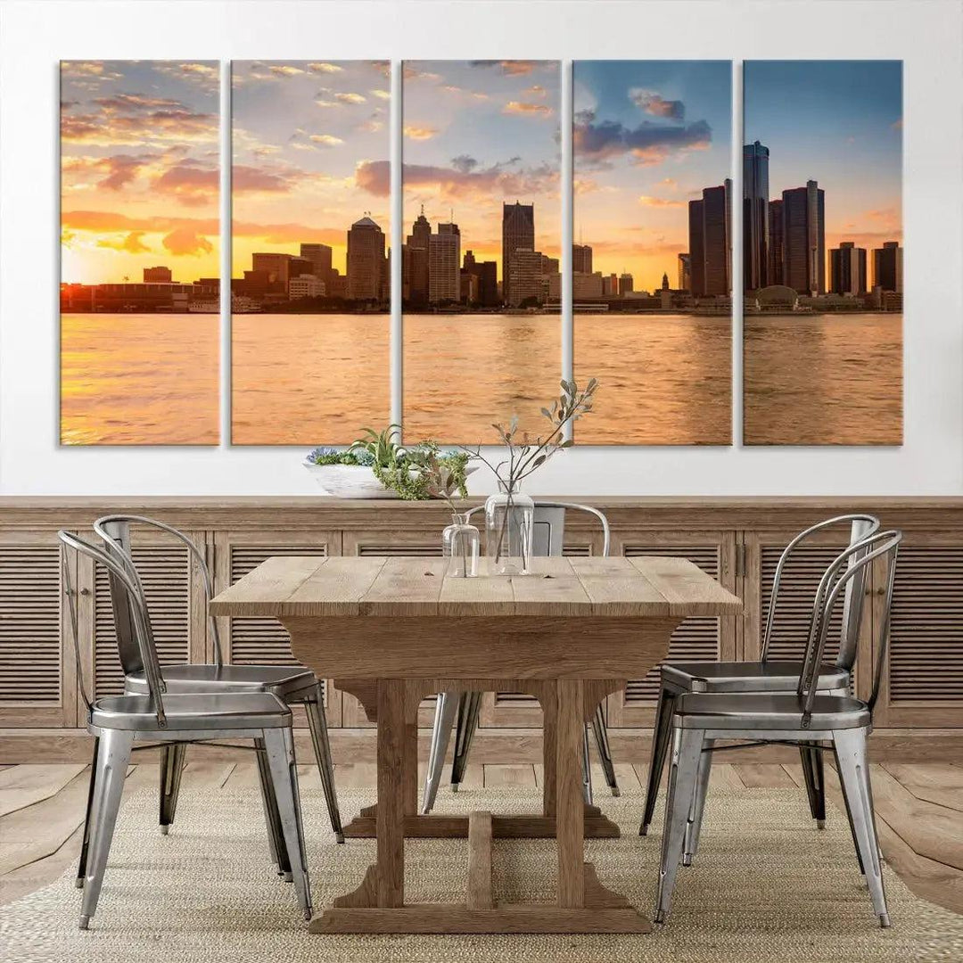 Detroit City Picture Print Large Framed Wall Art Skyline Canvas Print