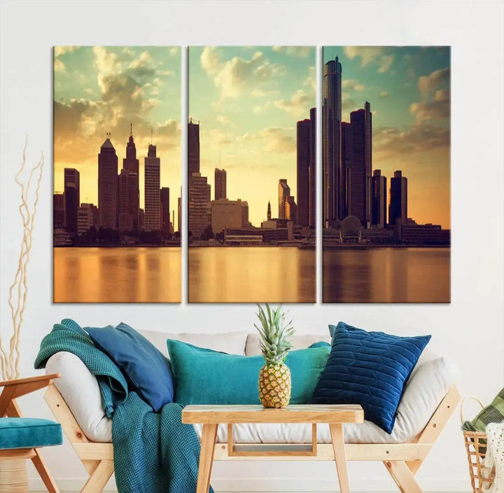 Detroit Downtown Towers Skyline Wall Art Cityscape Canvas Print