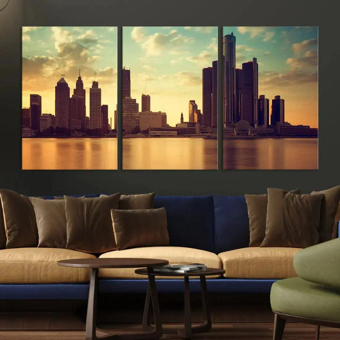 Detroit Downtown Towers Skyline Wall Art Cityscape Canvas Print