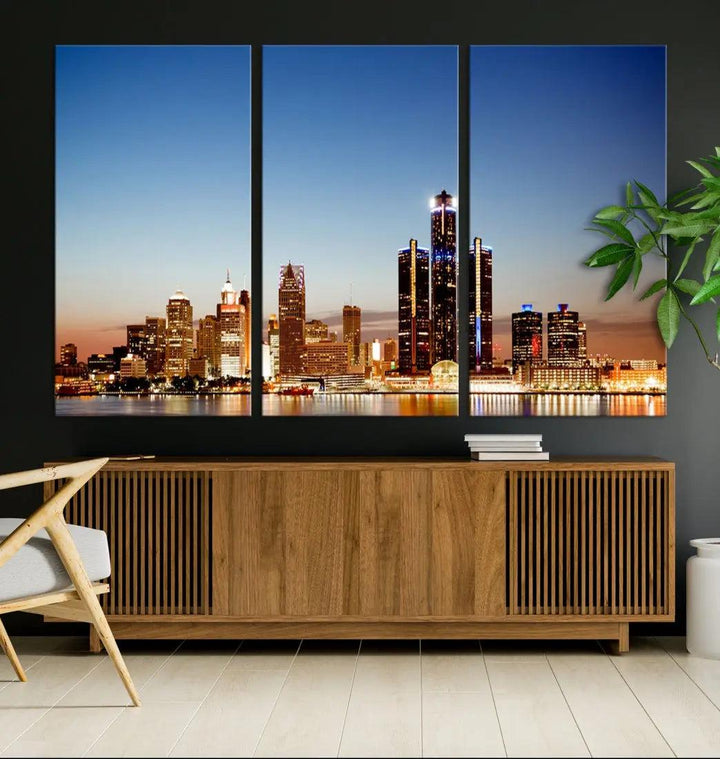 Detroit Skyline Wall Art Canvas Print Cityscape Photo Framed Wall Decor