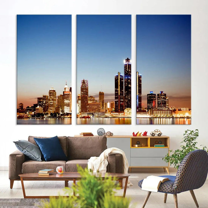 Detroit Skyline Wall Art Canvas Print Cityscape Photo Framed Wall Decor