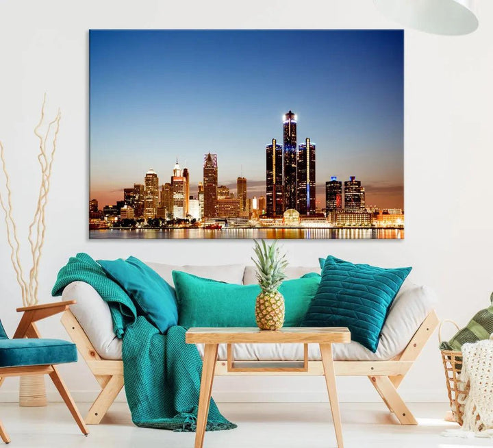 Detroit Skyline Wall Art Canvas Print Cityscape Photo Framed Wall Decor