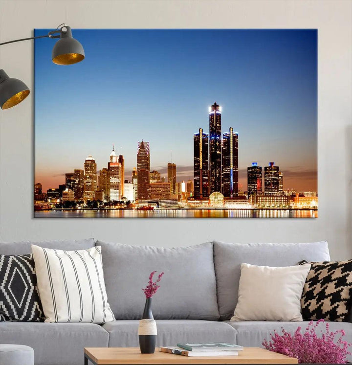 Detroit Skyline Wall Art Canvas Print Cityscape Photo Framed Wall Decor