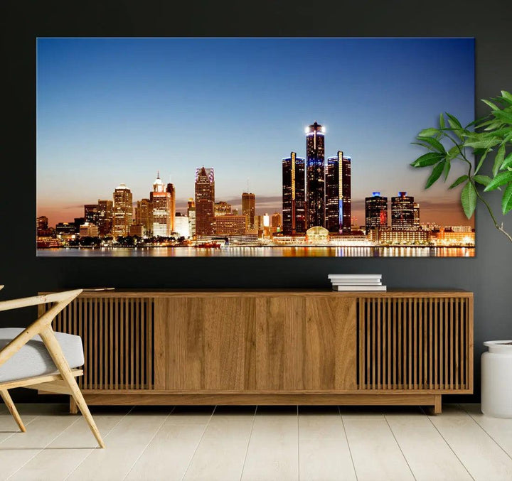 Detroit Skyline Wall Art Canvas Print Cityscape Photo Framed Wall Decor