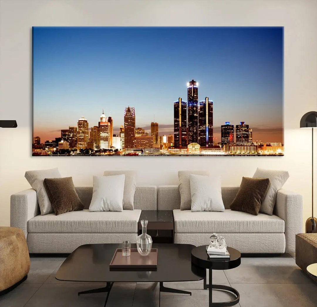 Detroit Skyline Wall Art Canvas Print Cityscape Photo Framed Wall Decor