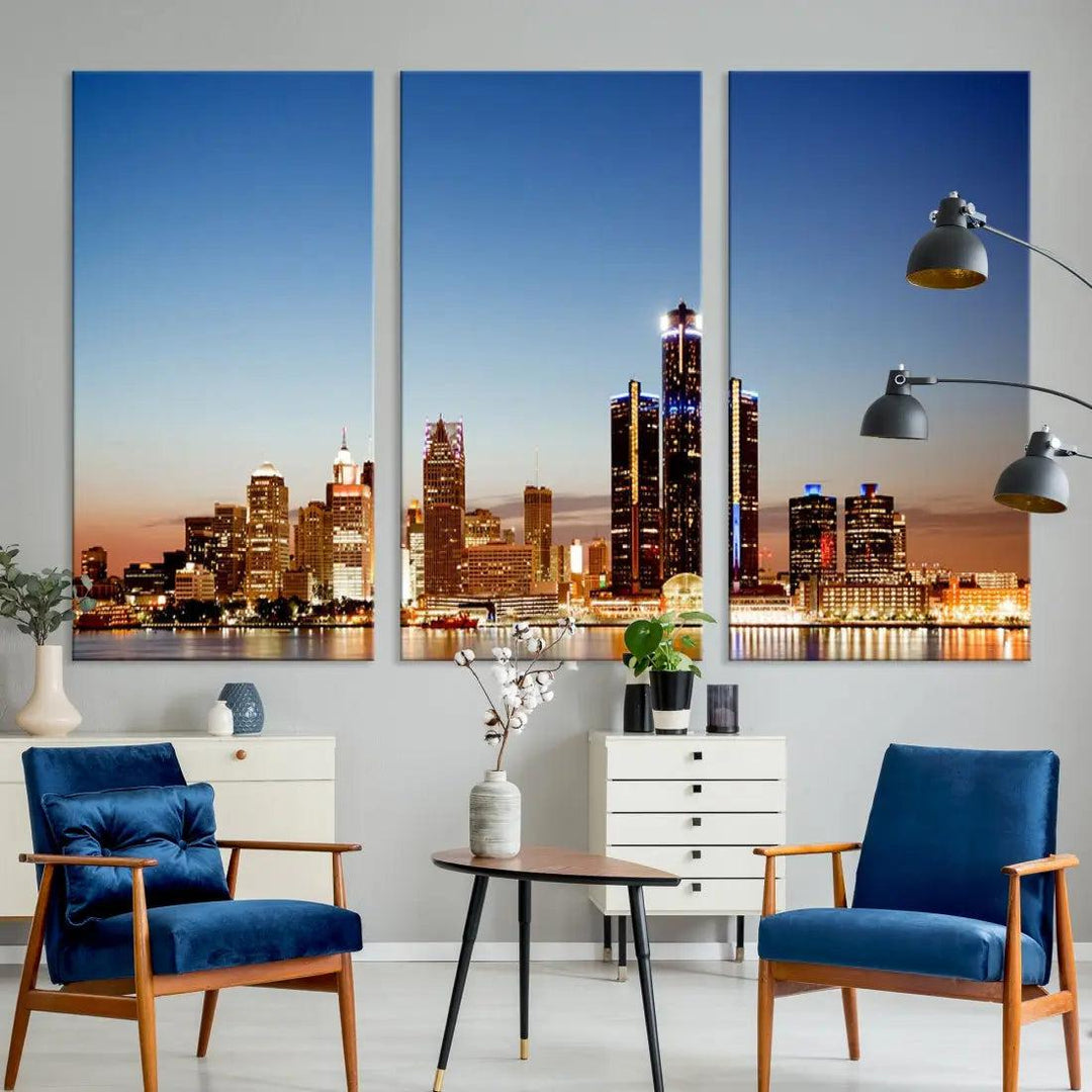 Detroit Skyline Wall Art Canvas Print Cityscape Photo Framed Wall Decor