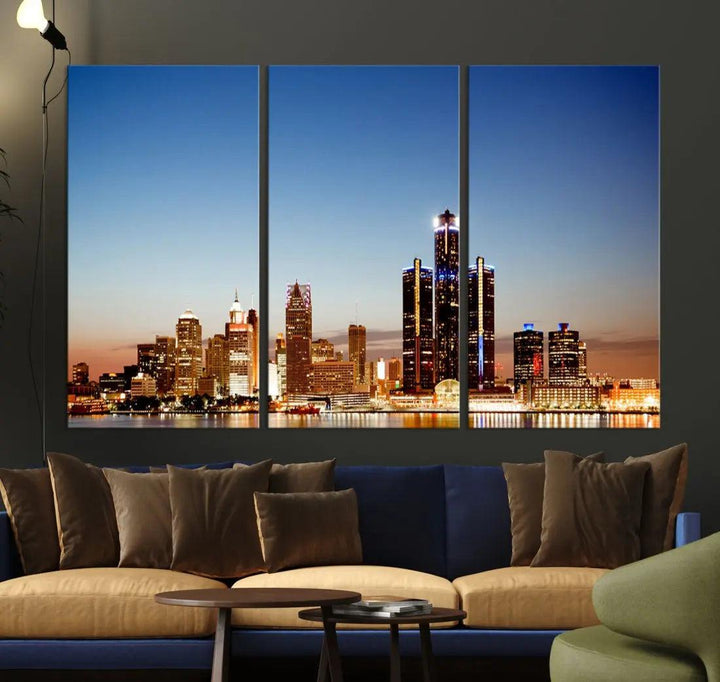 Detroit Skyline Wall Art Canvas Print Cityscape Photo Framed Wall Decor