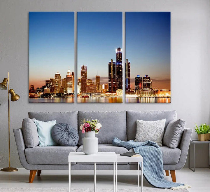 Detroit Skyline Wall Art Canvas Print Cityscape Photo Framed Wall Decor