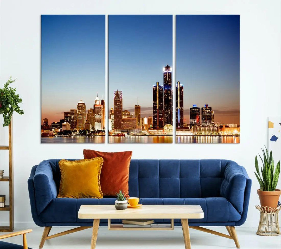 Detroit Skyline Wall Art Canvas Print Cityscape Photo Framed Wall Decor