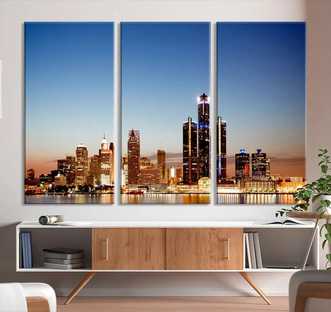 Detroit Skyline Wall Art Canvas Print Cityscape Photo Framed Wall Decor