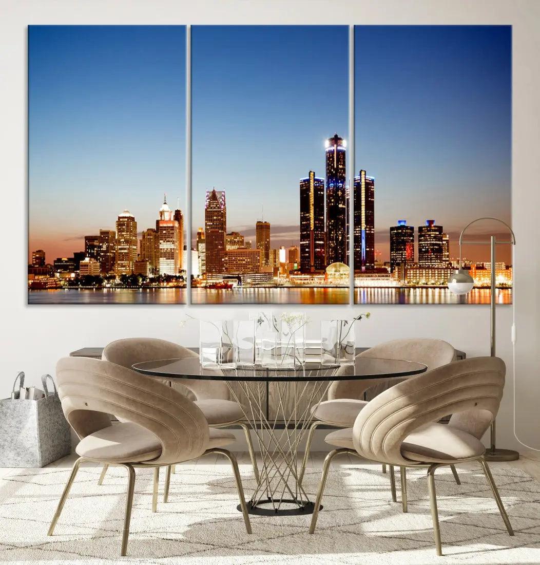 Detroit Skyline Wall Art Canvas Print Cityscape Photo Framed Wall Decor