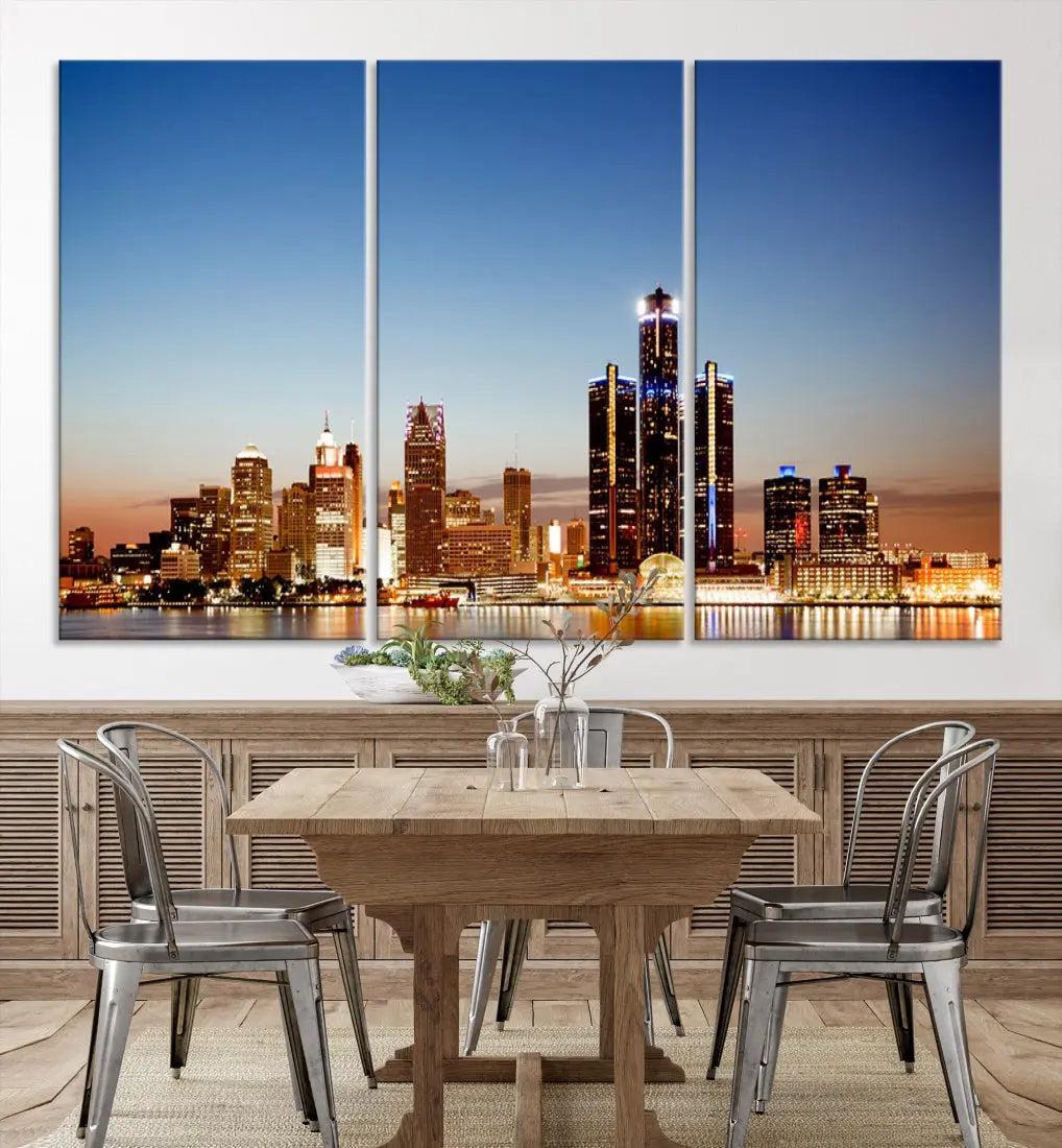 Detroit Skyline Wall Art Canvas Print Cityscape Photo Framed Wall Decor